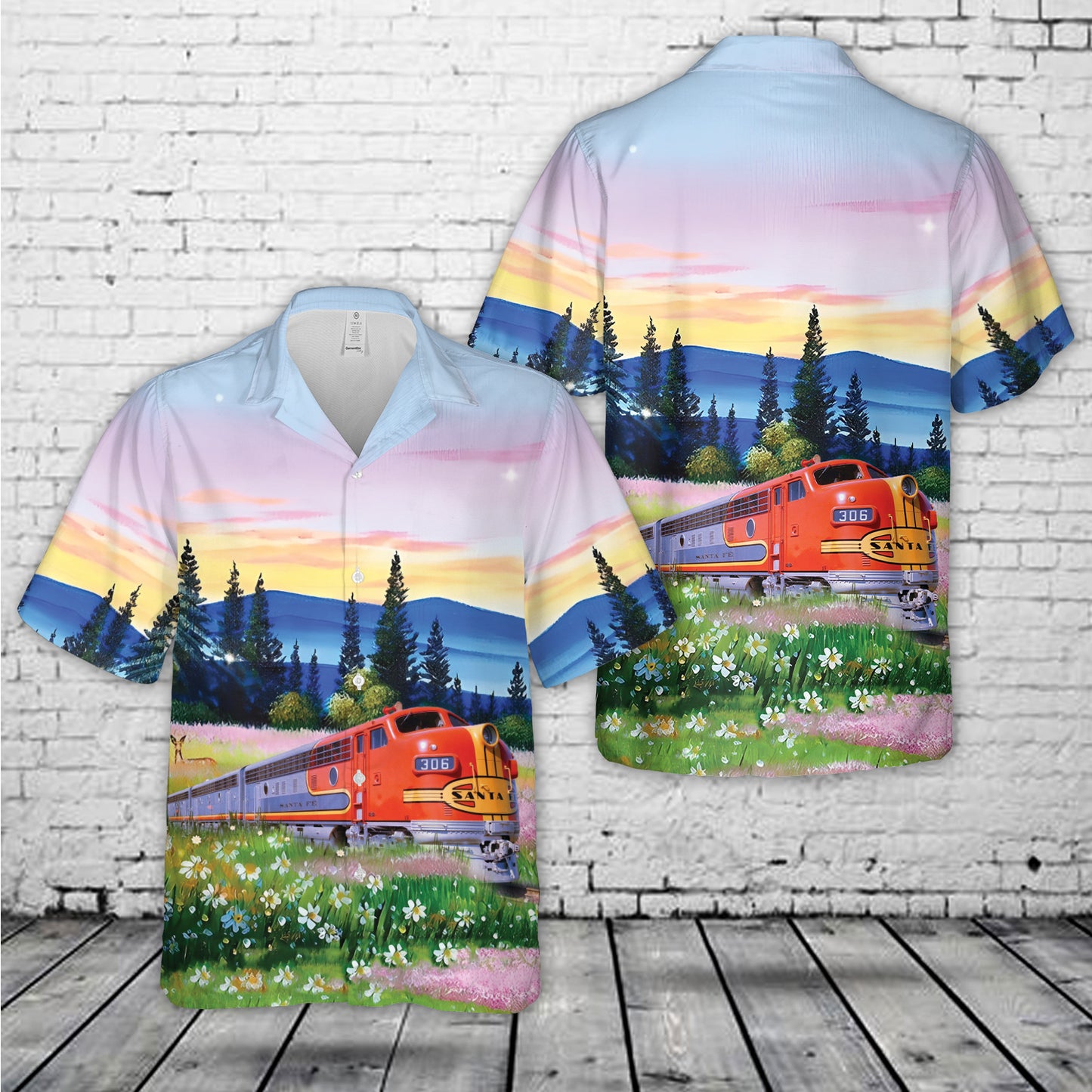 Santa Fe's "Warbonnet" livery Locomotives Hawaiian Shirt