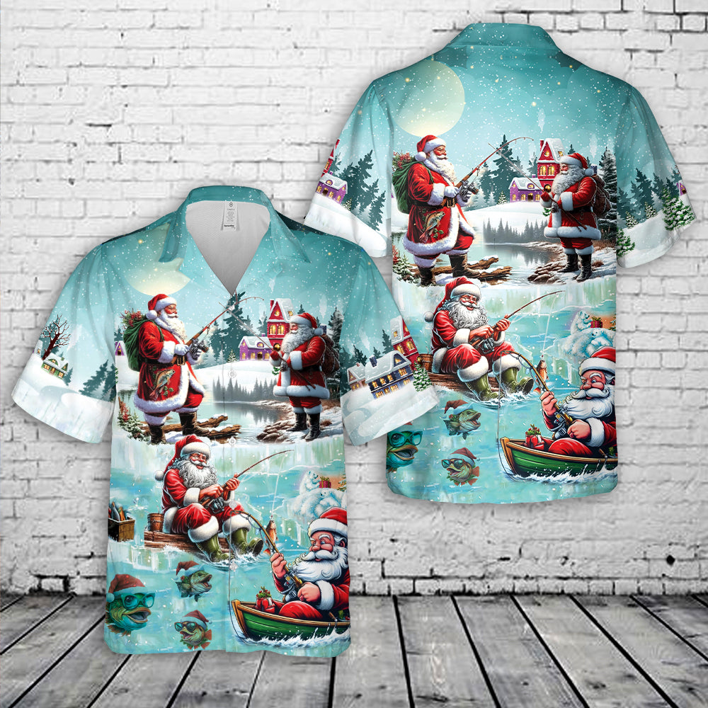 Santa Fishing Funny Santa Christmas Hawaiian Shirt