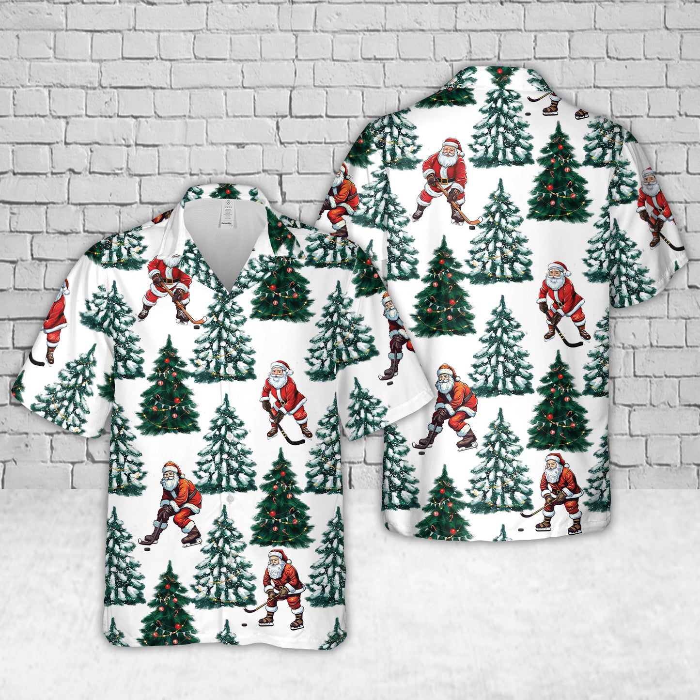 Santa Playing Ice Hockey Christmas Hawaiian Shirt