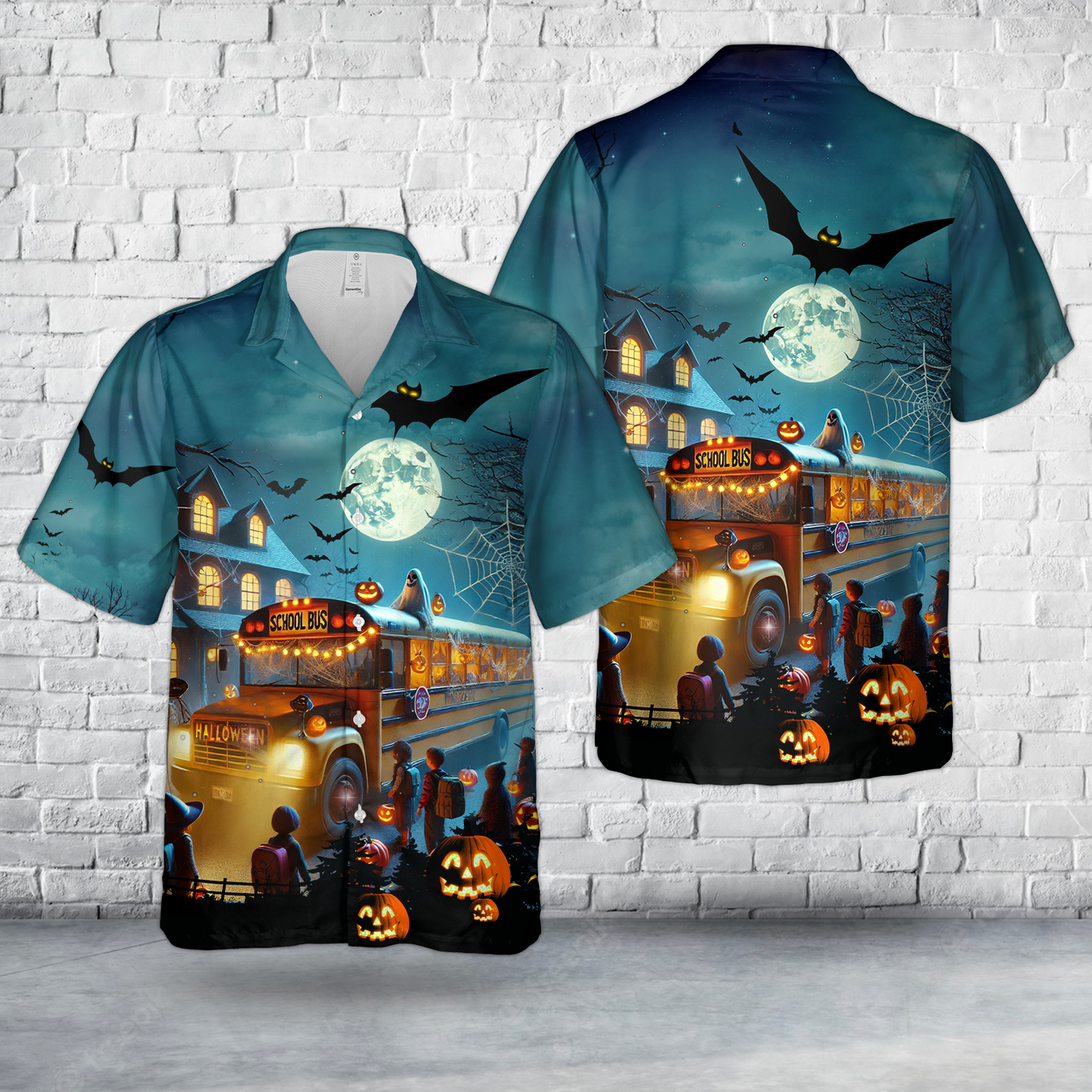 School Bus Halloween Hawaiian Shirt