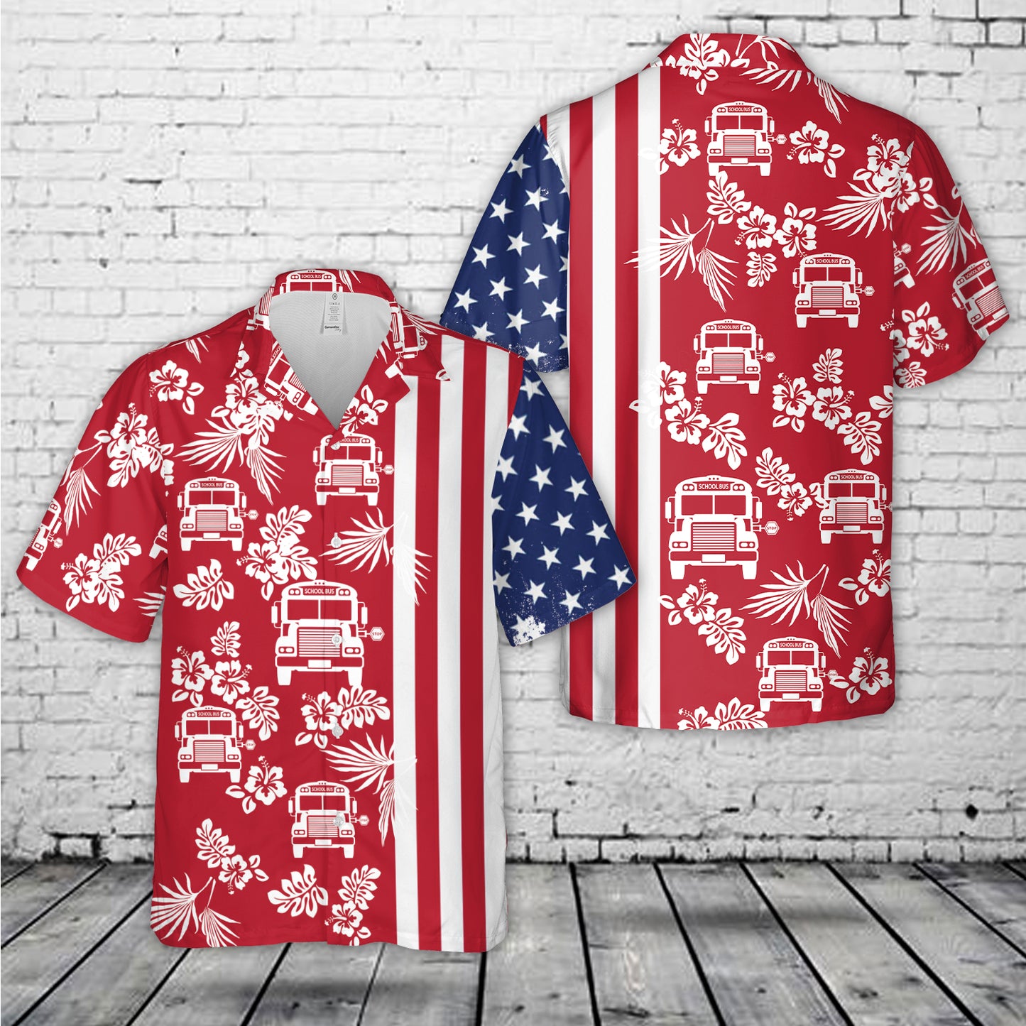School Bus, 4th Of July Hawaiian Shirt