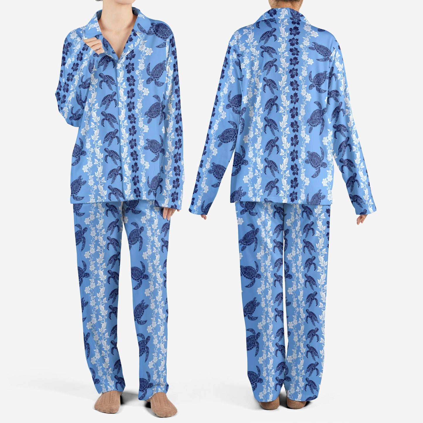 Sea Turtle And Floral AOP Pajamas Set