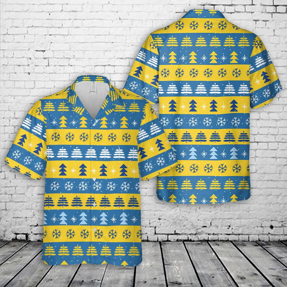 Seamless Christmas patterns in national color flag Sweden style Hawaiian Shirt