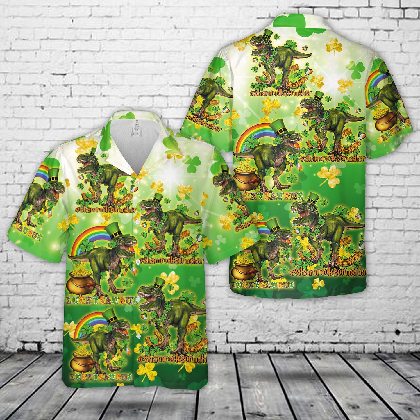 Shamrockscrusher T-rex St Patrick's Day Hawaiian Shirt