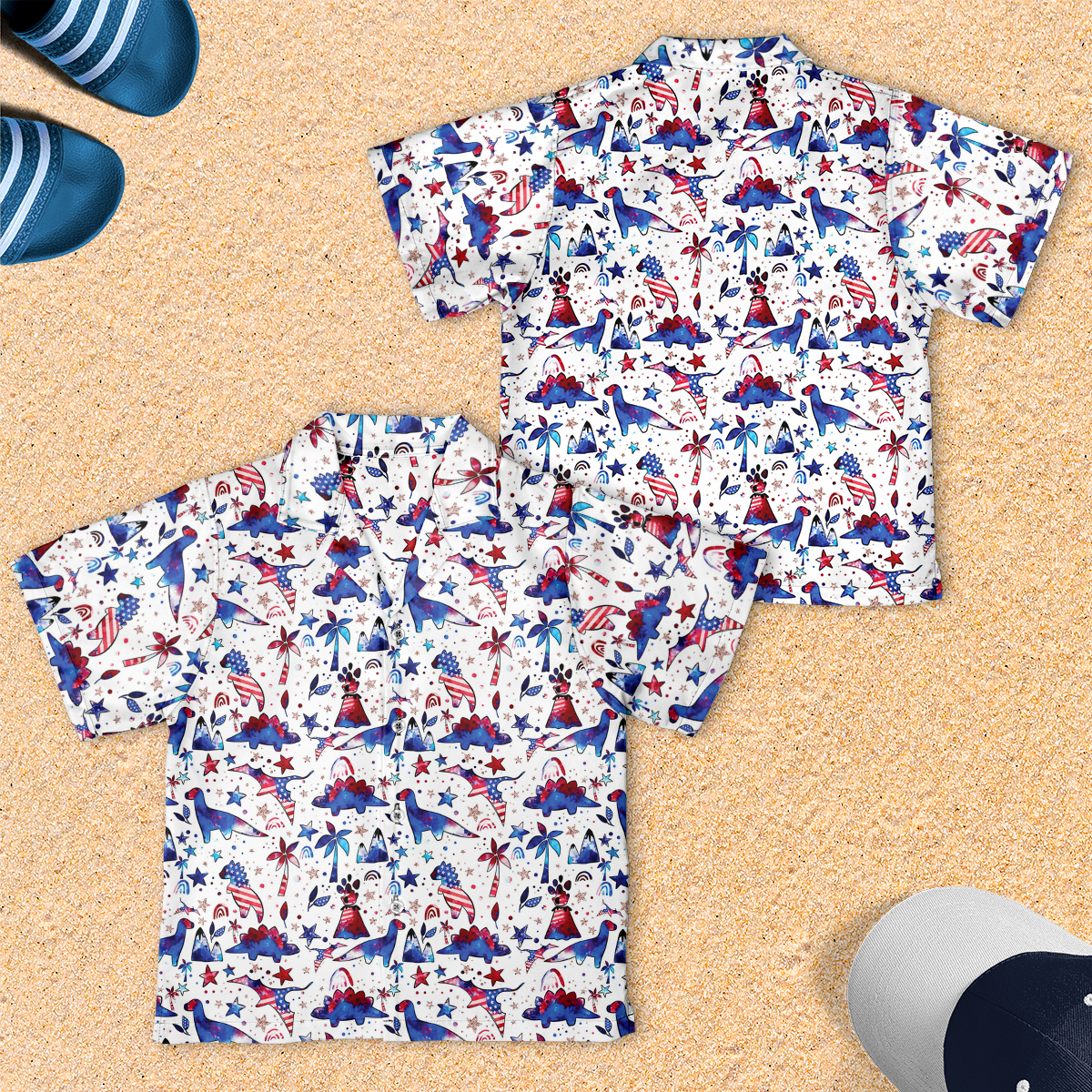 Dinosaur American, 4th Of July Youth Short-sleeve Hawaiian Shirt