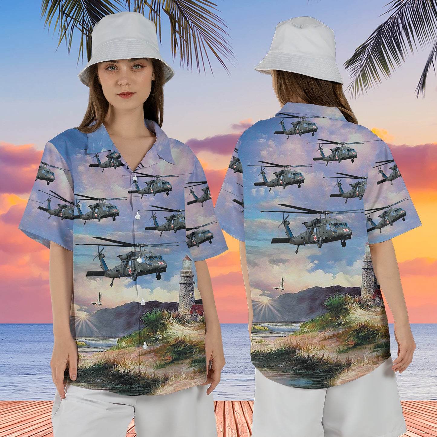 Sikorsky UH-60 Blackhawk Medevac US Army helicopter Hawaiian Shirt For Women