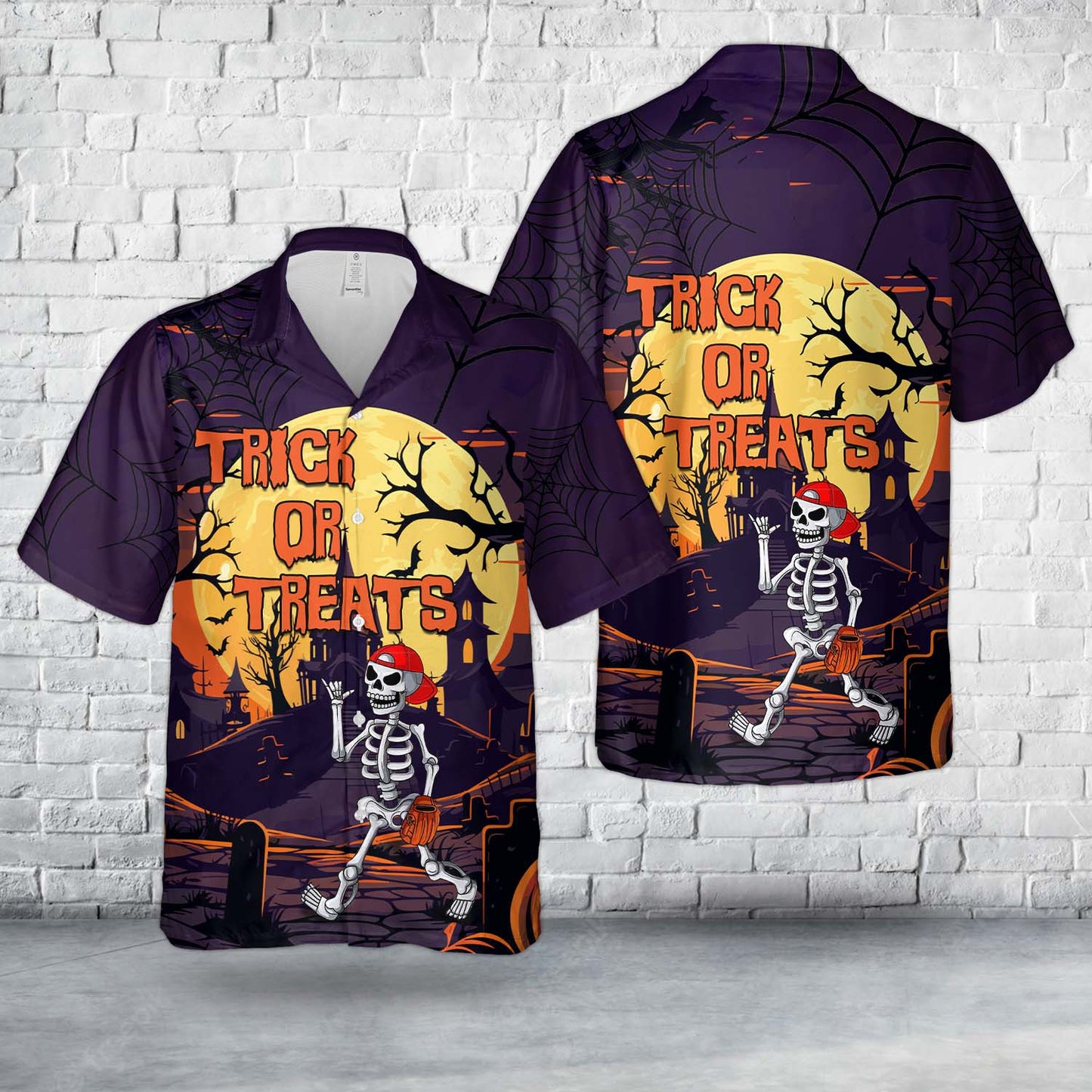 Skeleton Player Baseball Halloween Hawaiian Shirt