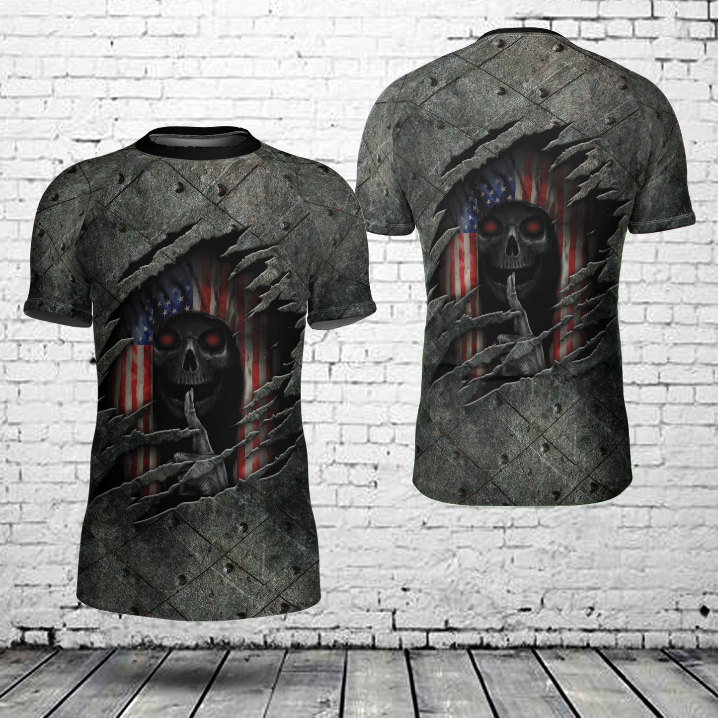Skull American Flag Short-sleeve Rash Guard