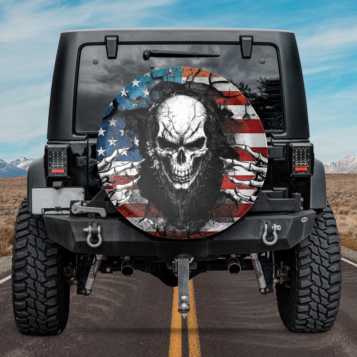 Skull American Flag Spare Tire Cover