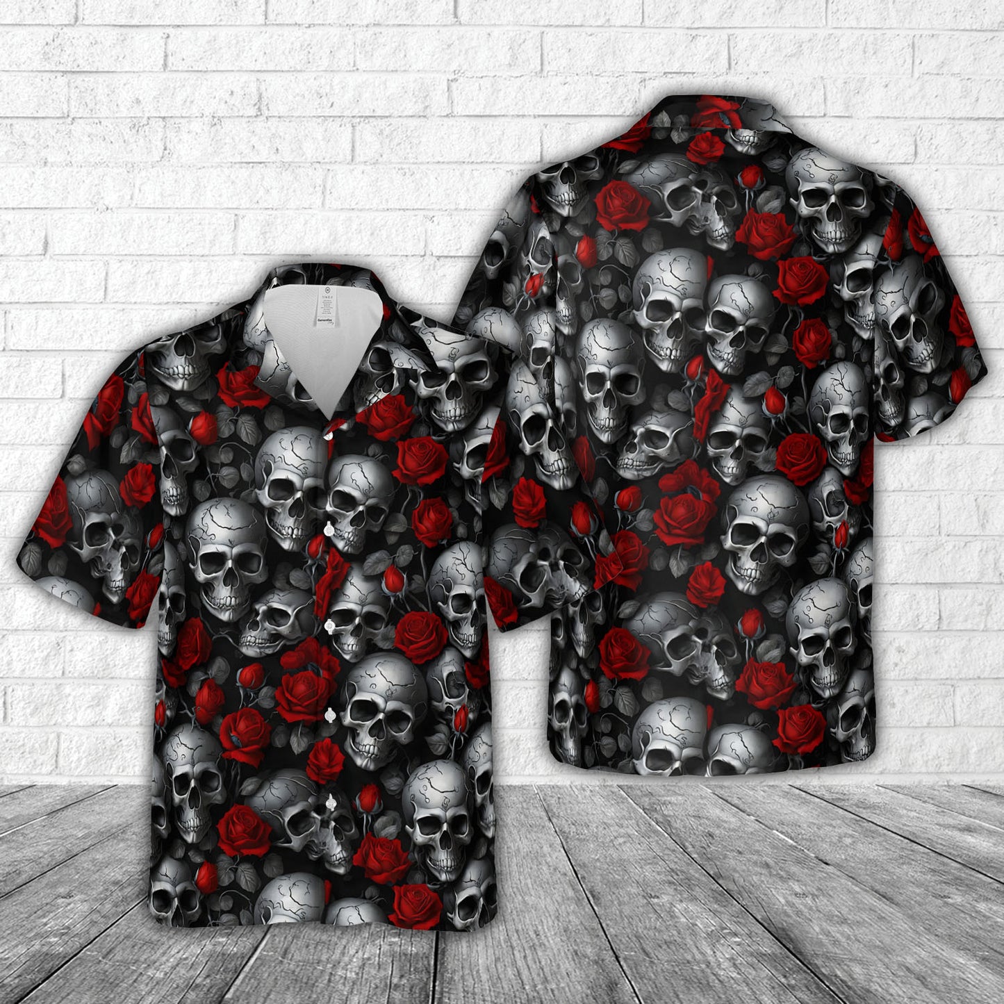 Skull Red Rose Hawaiian Shirt