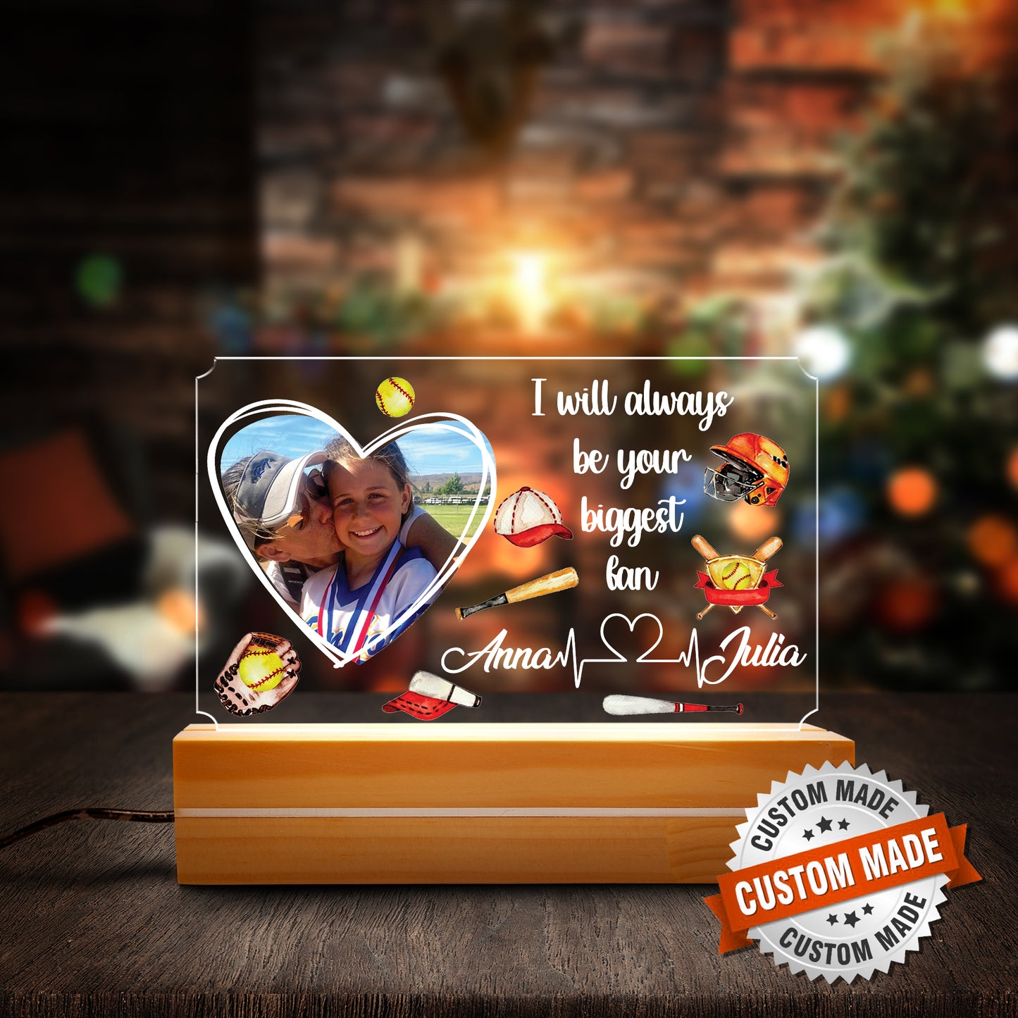 Softball Mom Custom Shape Photo Night Light NLMP1103PL07