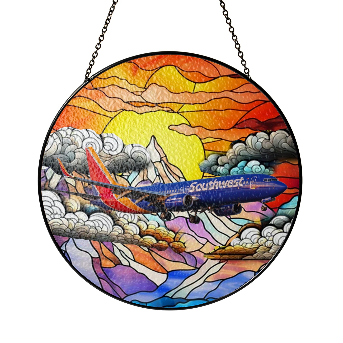 Southwest Airlines Boeing 737-800 Stained Glass Suncatcher for Window Hanging