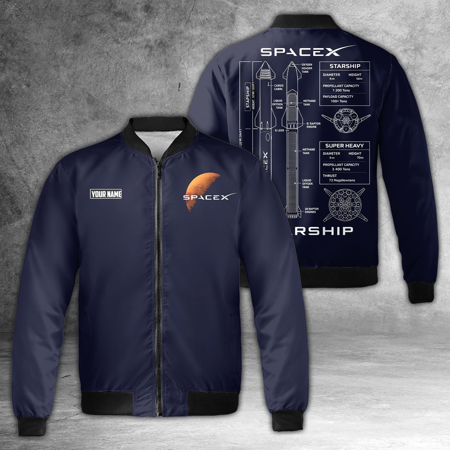 Spacex Starship Model BluePrint Bomber Jacket