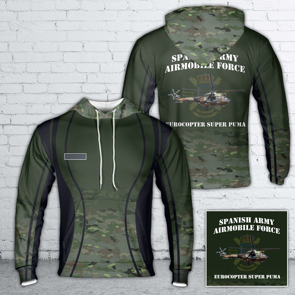 Custom Name Spanish Army Airmobile Force Eurocopter Super Puma Hoodie 3D