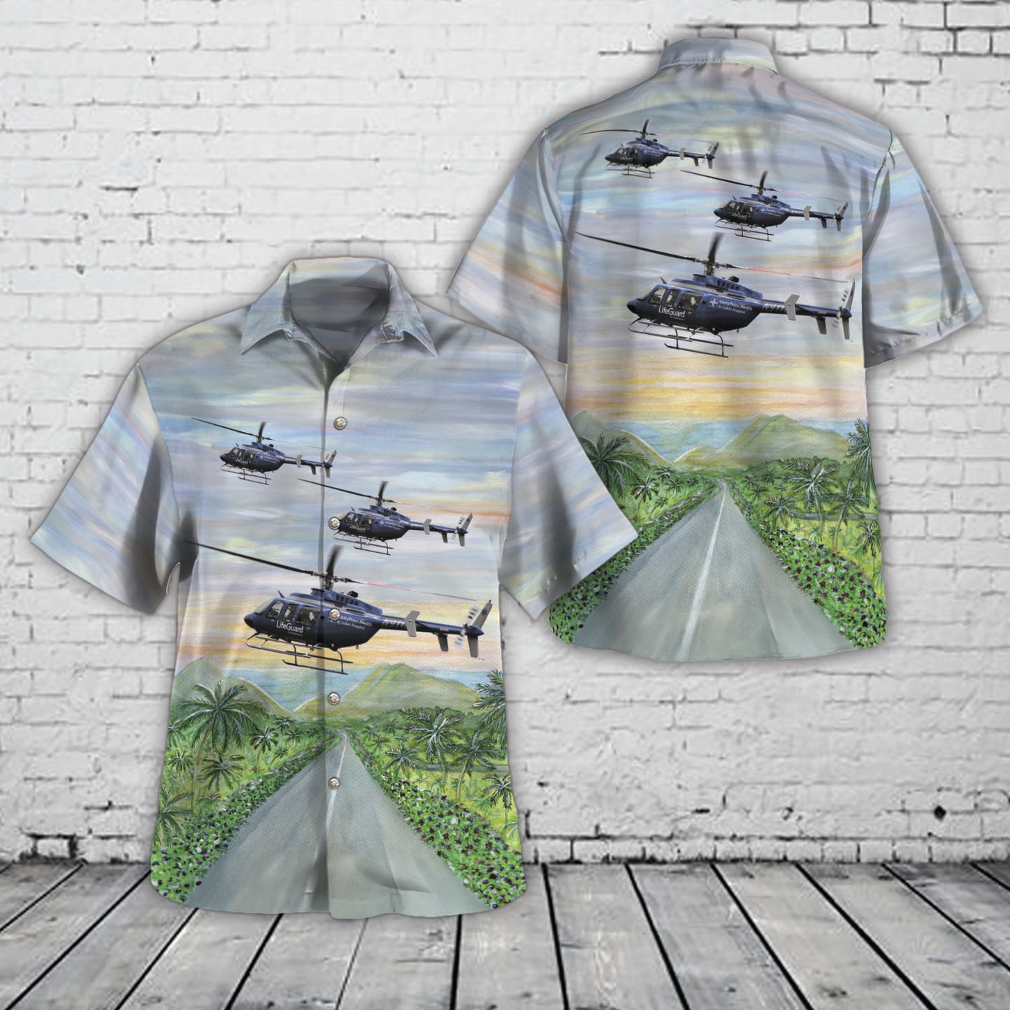 St. Luke's LifeGuard Air Ambulance Bell 407 Helicopter Hawaiian Shirt