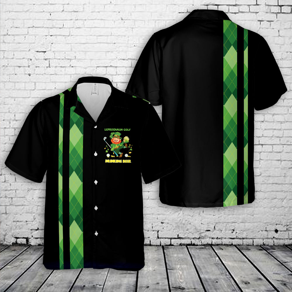 St Patrick's Day Leprechaun Golf Drinking Beer Hawaiian Shirt