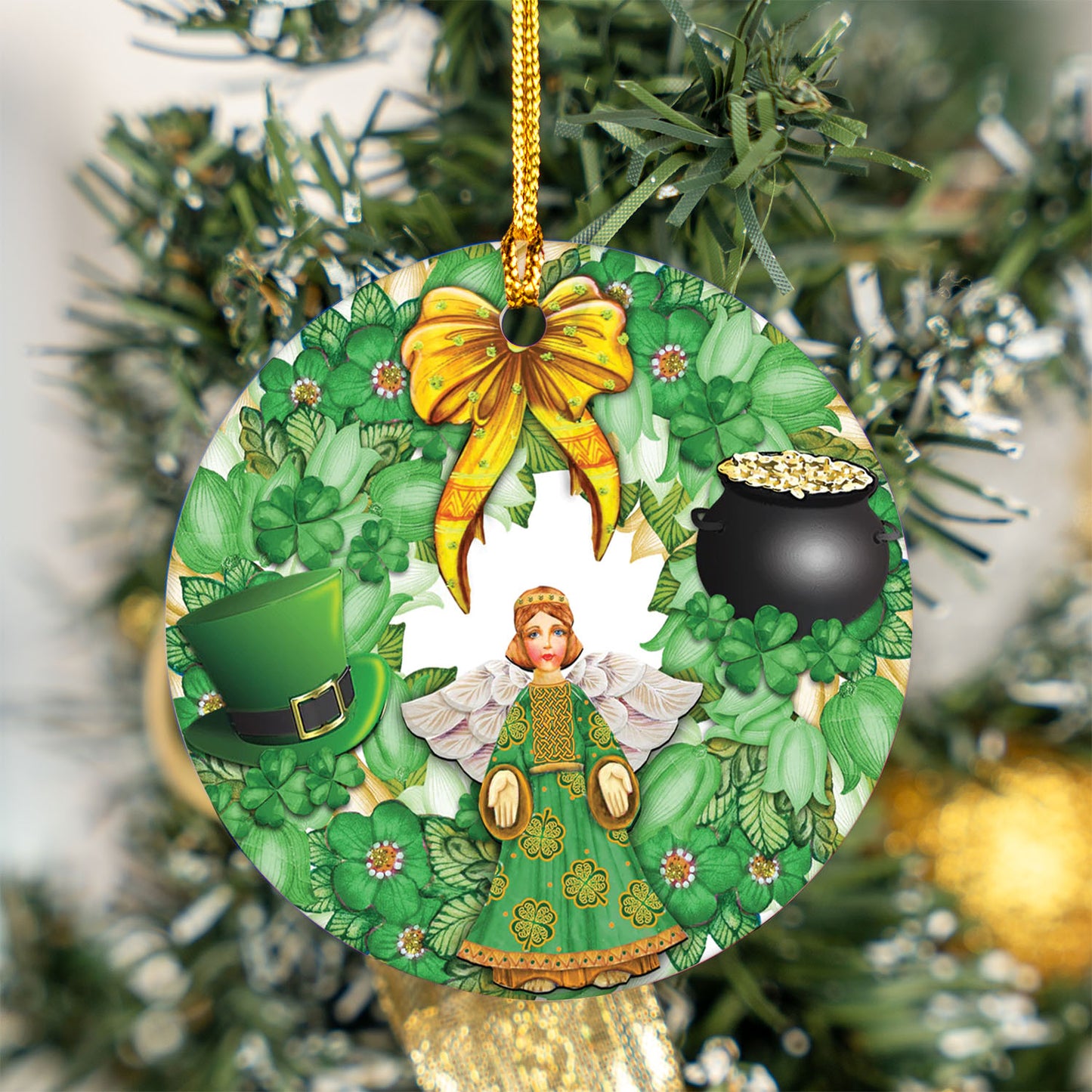 St Patricks Day Wreath Irish Ceramic Circle Ornament
