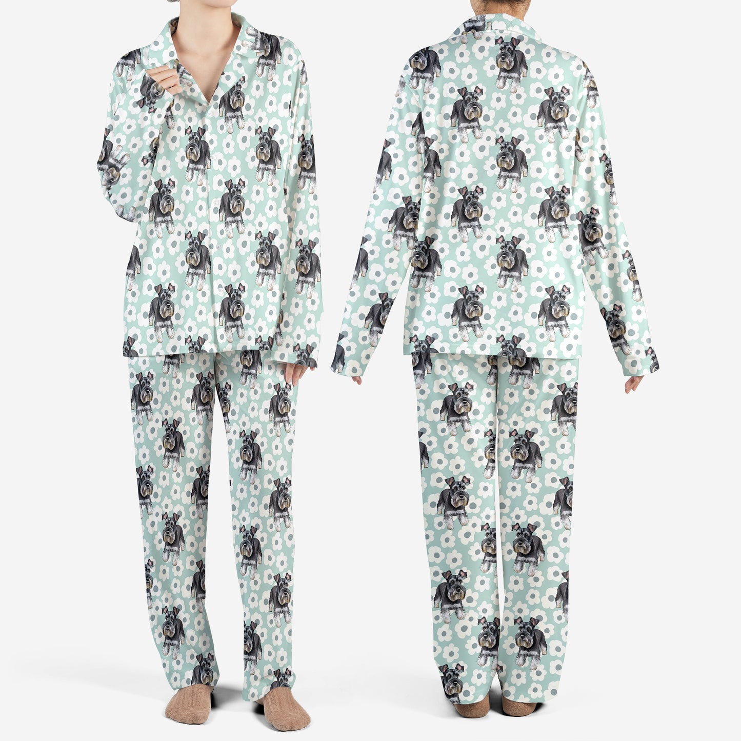 Standard Schnauzer Flower AOP Pajamas Set