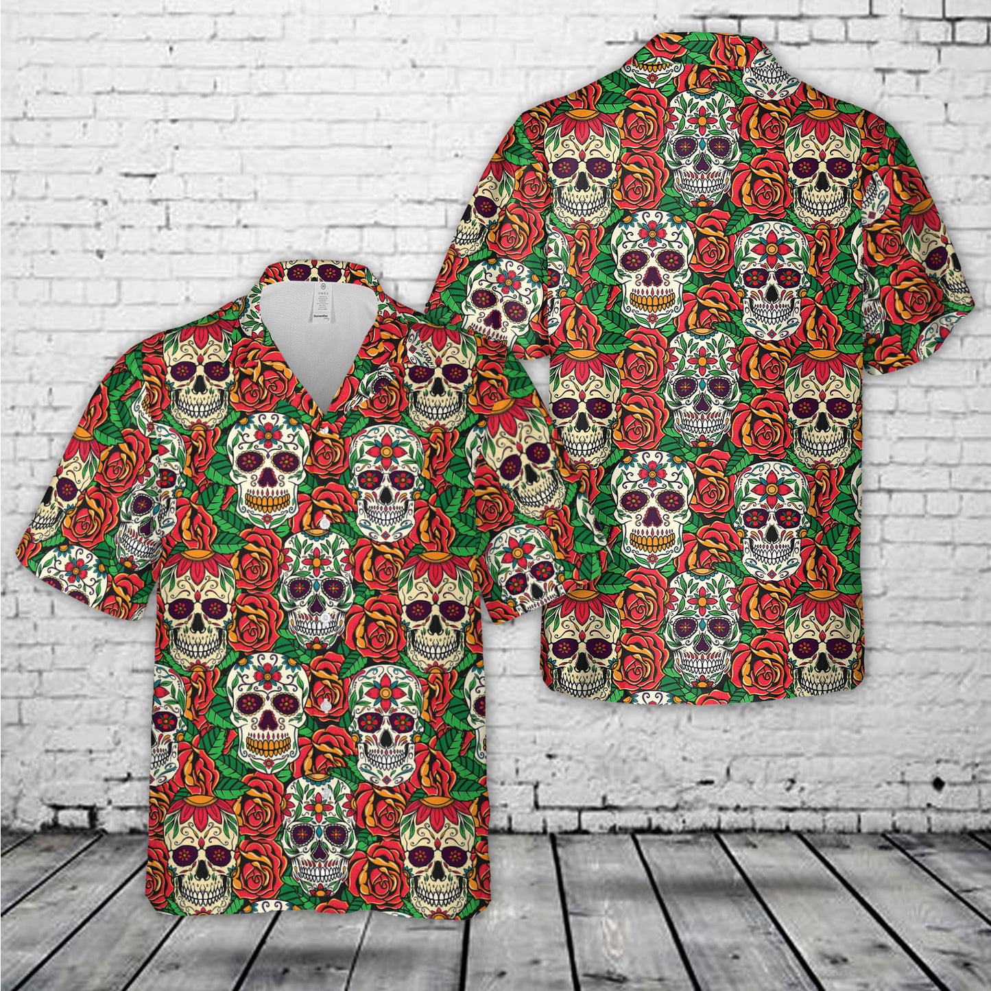 Sugar Skulls And Roses Seamless Hawaiian Shirt