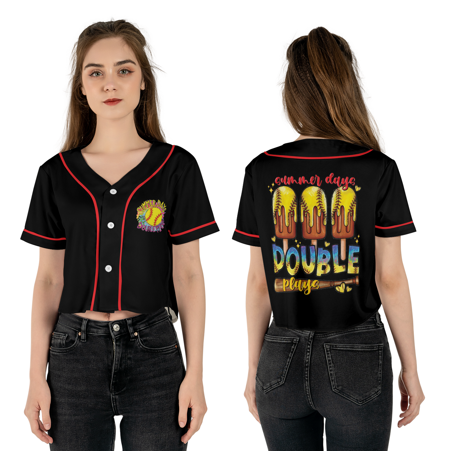 Summer Days Double Plays Softball Crop Top Baseball Jersey