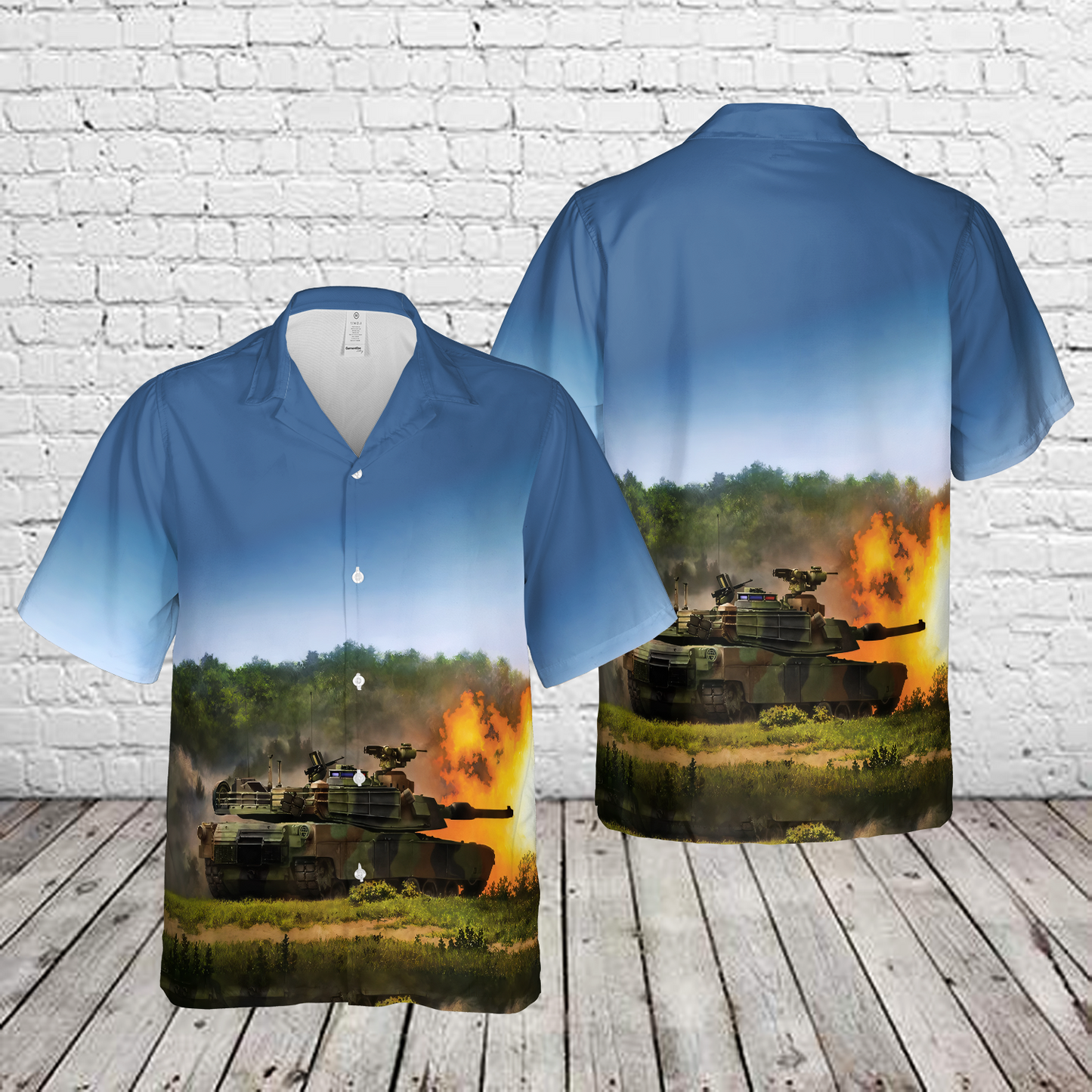 THUNDERBOLT new woodland camo M1A2 Abrams firing Hawaiian Shirt