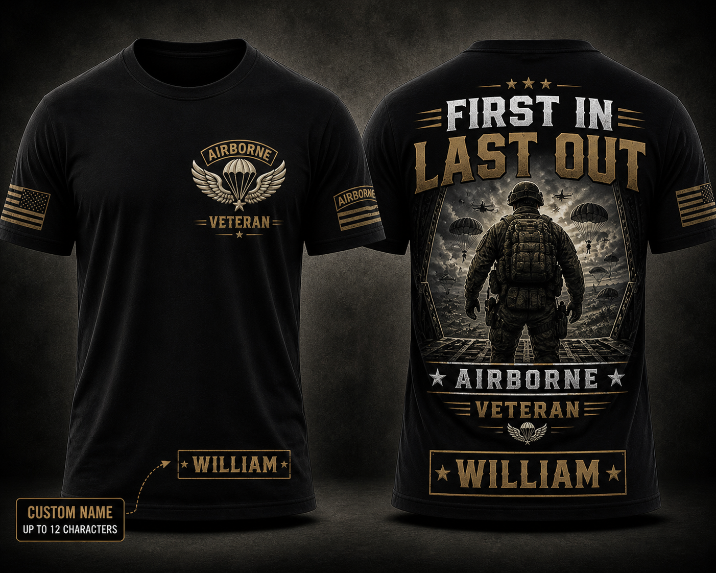 Custom Airborne Veteran Shirt First In Last Out Paratrooper Gift