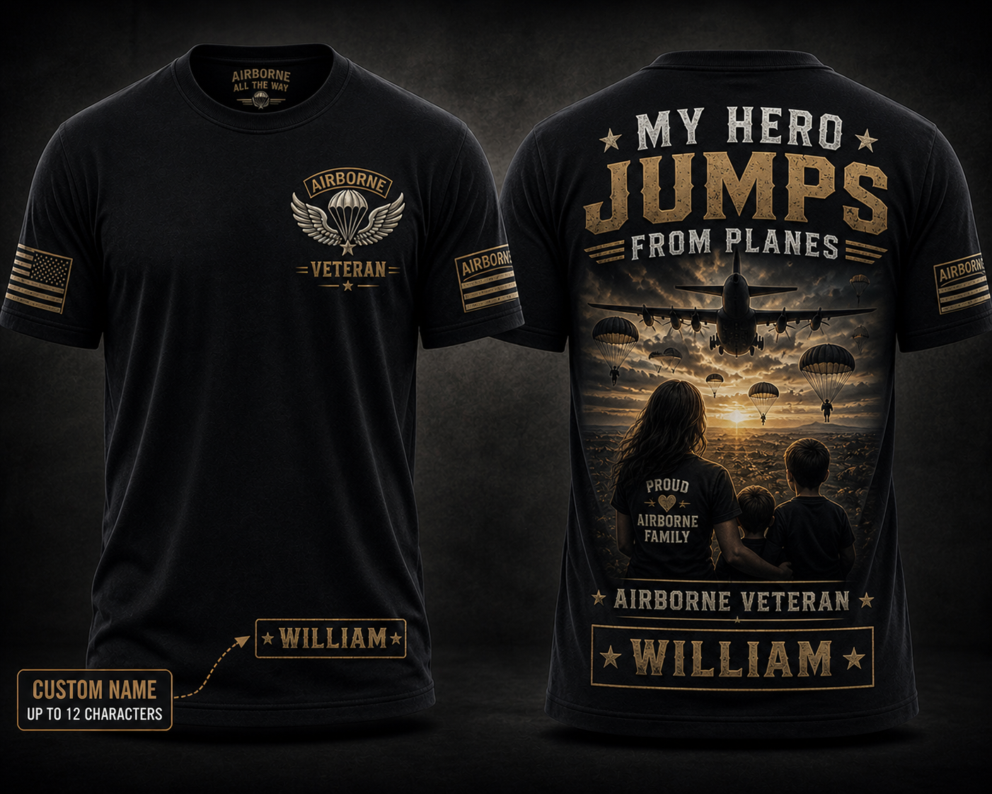 My Hero Jumps From Planes Airborne Veteran Shirt Custom Name Gift Tee