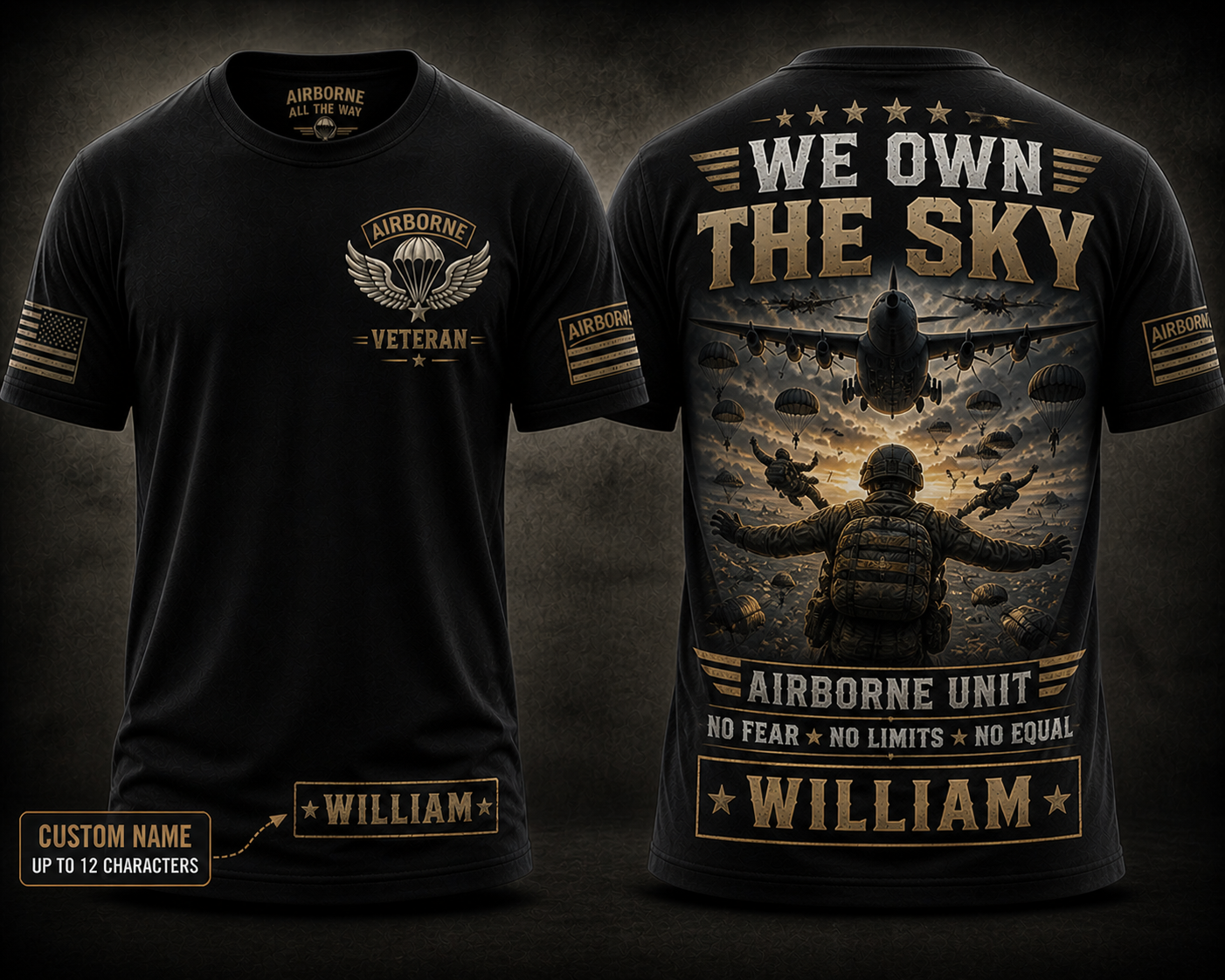 We Own The Sky Airborne Veteran Shirt Custom Name Paratrooper Tee