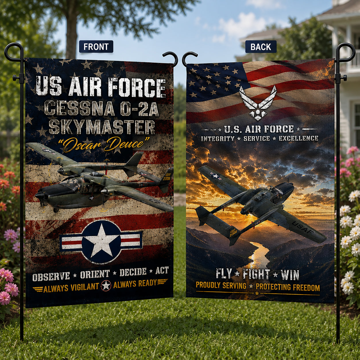 Veteran US Air Force Cessna O-2A Skymaster "Oscar Deuce" Double Sided Garden Flag