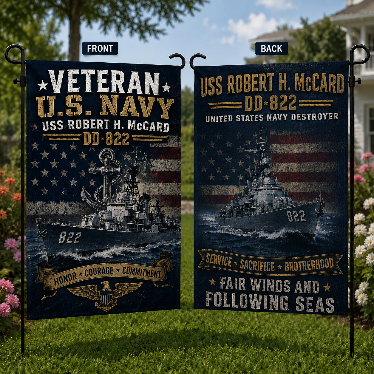 Veteran US Navy USS Robert H. McCard (DD-822) Gearing-class destroyer Double Sided Garden Flag