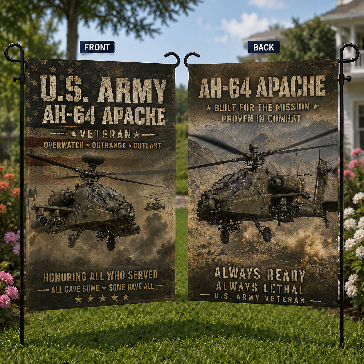 Veteran US Army AH-64 Apache Double Sided Garden Flag