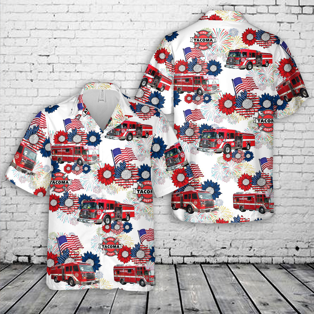 Tacoma Washington Fire Department US United State Firefighter Emergency Service, 4th Of July Hawaiian Shirt
