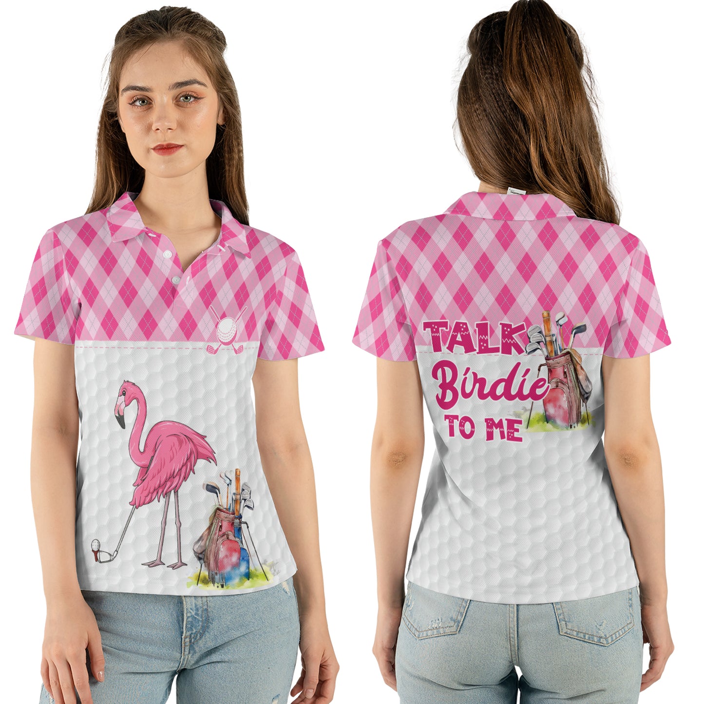 Talk Birdie To Me Flamingo Golf AOP Women's Polo Shirt