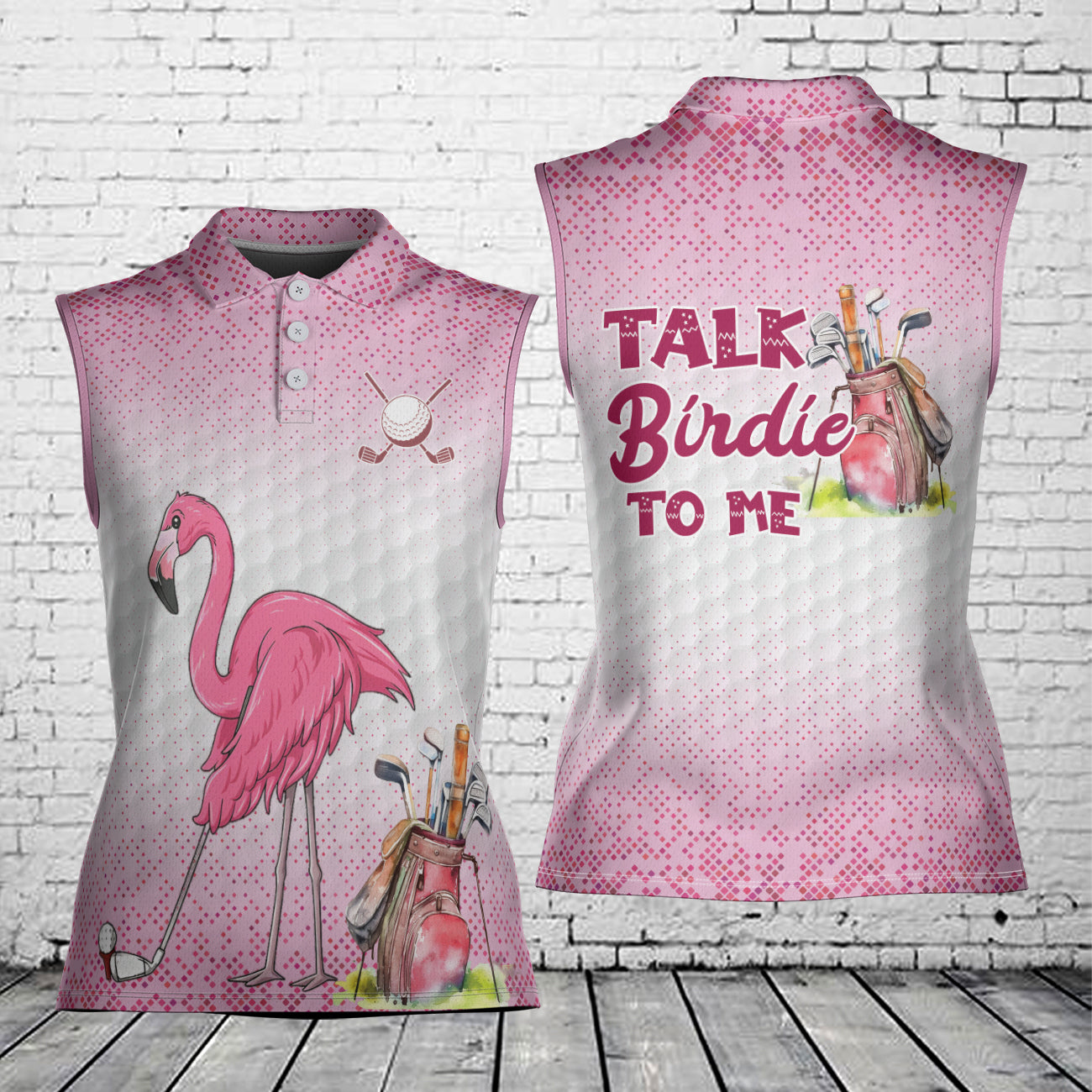 Talk Birdie To Me Flamingo Golf Women's Sleeveless Athleisure Polo Shirt