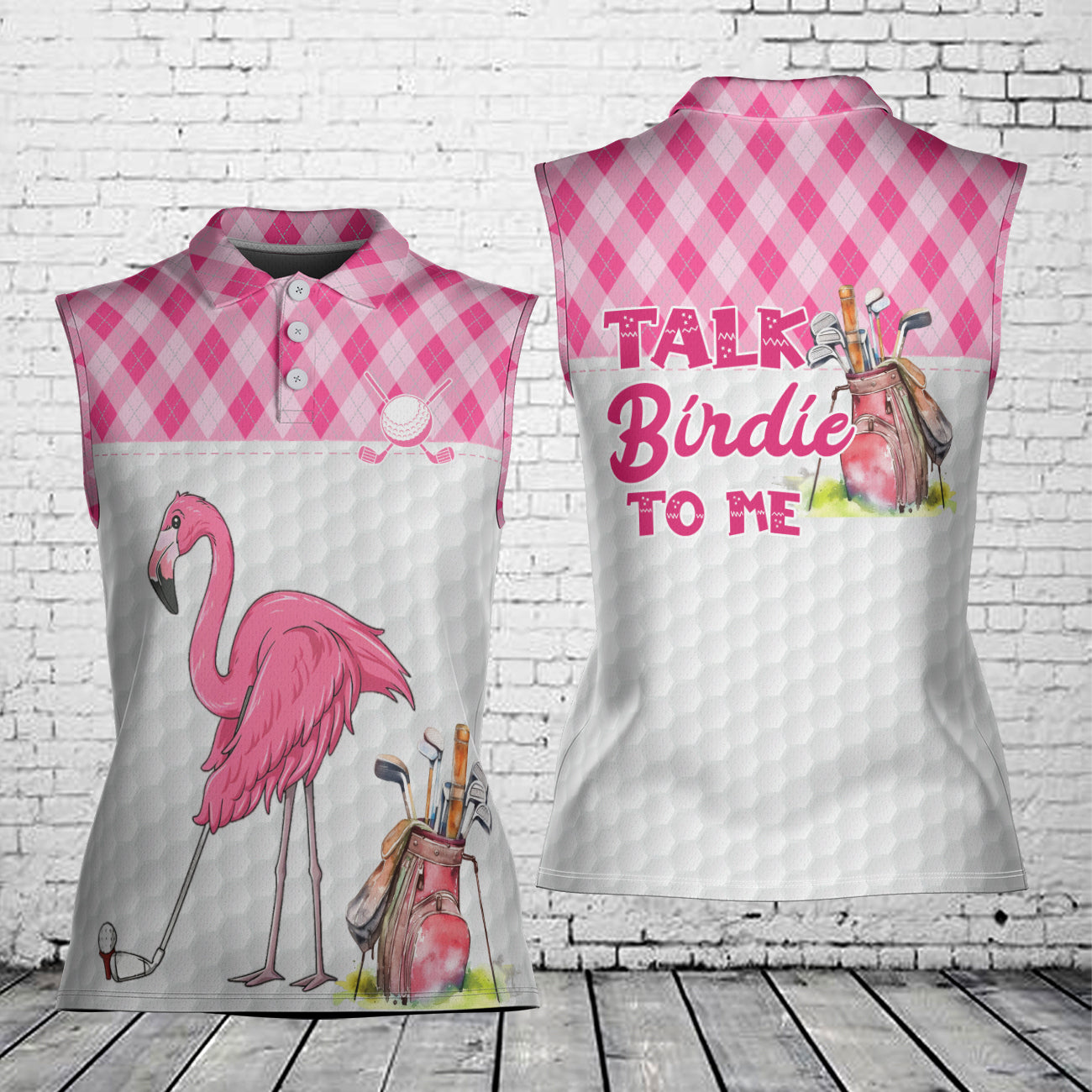 Talk Birdie To Me Flamingo Golf Women's Sleeveless Athleisure Polo Shirt
