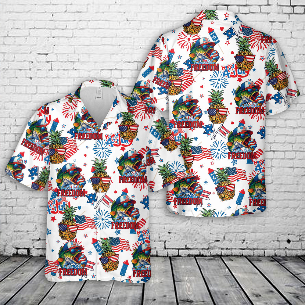 Tastes Like Freedom Bass Fishing, 4th Of July Hawaiian Shirt