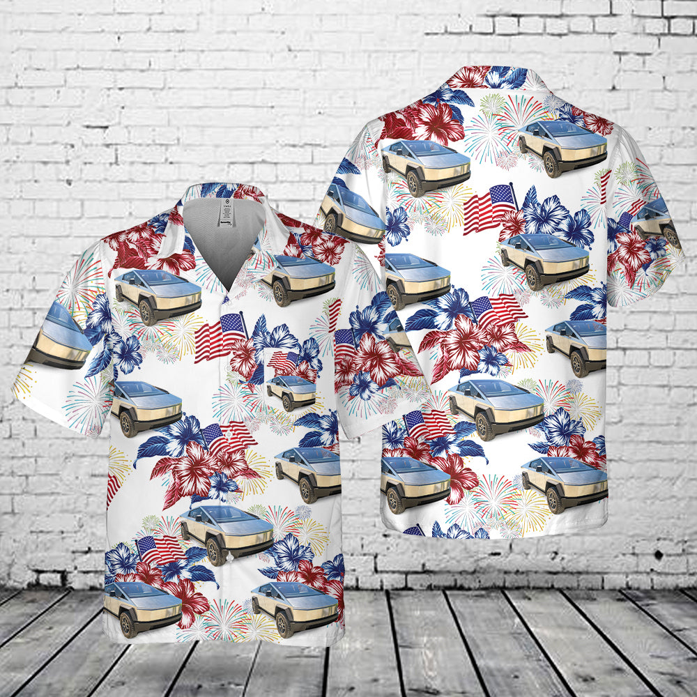 Tesla Cybertruck 4th Of July Pocket Hawaiian Shirt