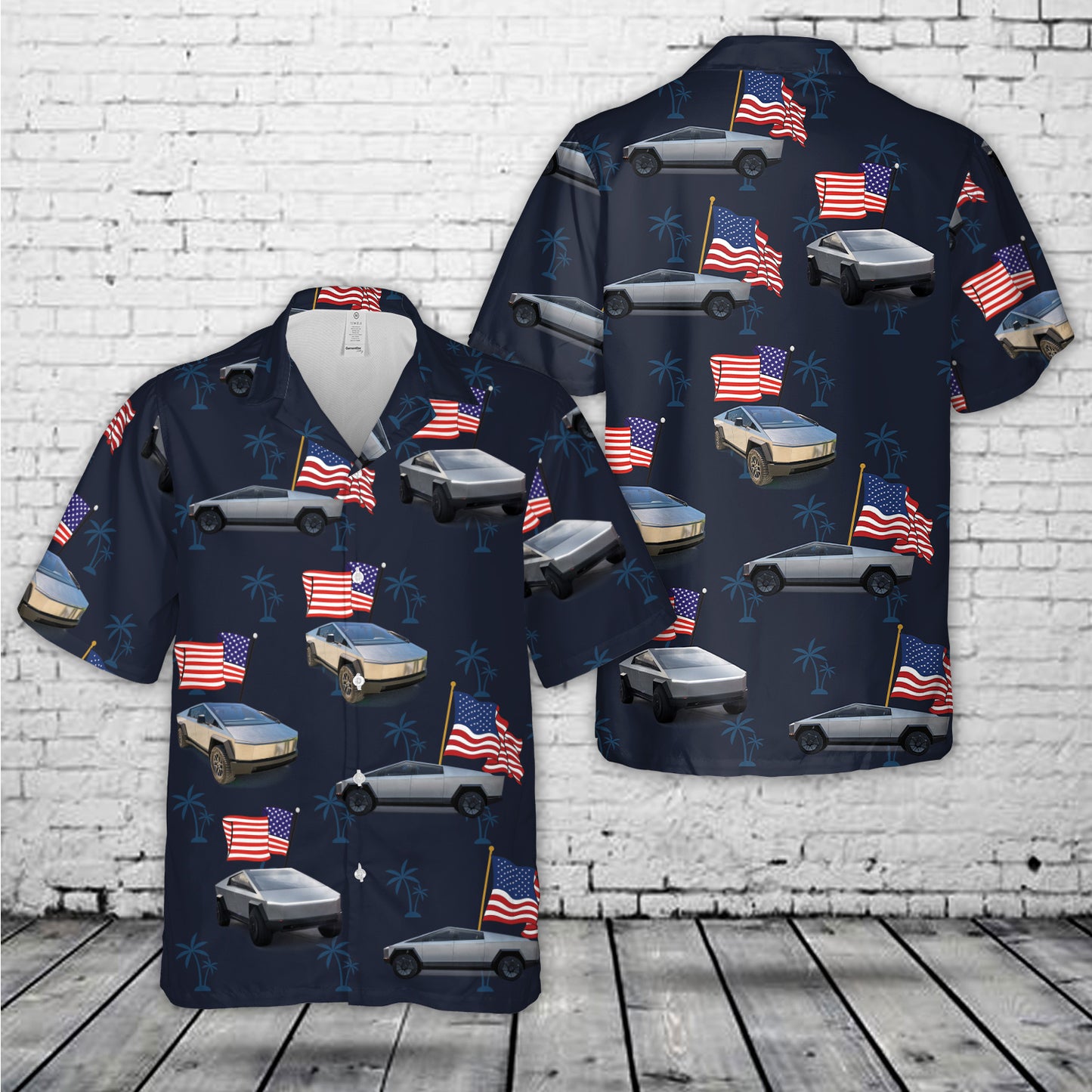 Tesla Cybertruck Flying The American Flag, 4th Of July Pocket Hawaiian Shirt
