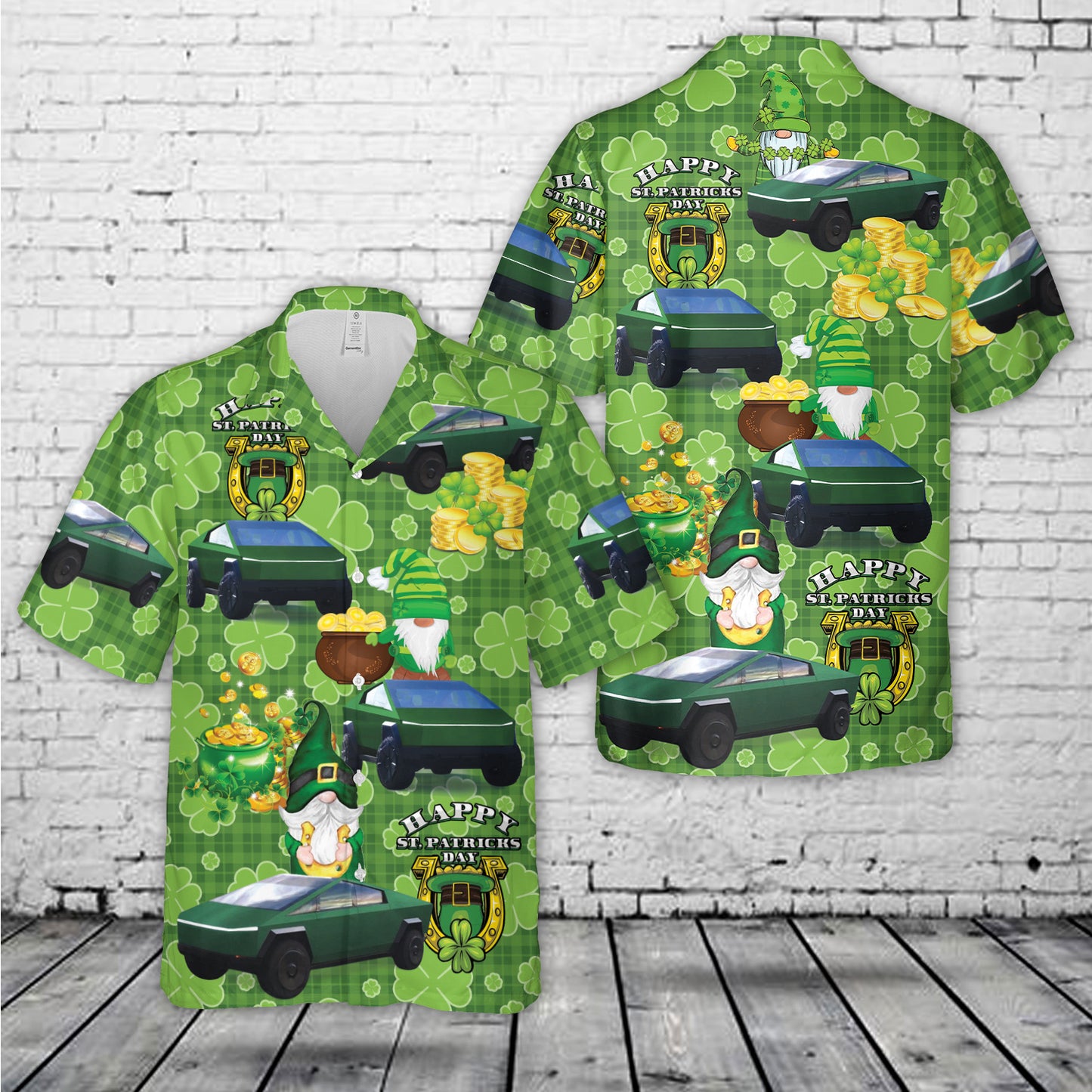 Tesla Cybertruck Green, St Patrick's Day Hawaiian Shirt