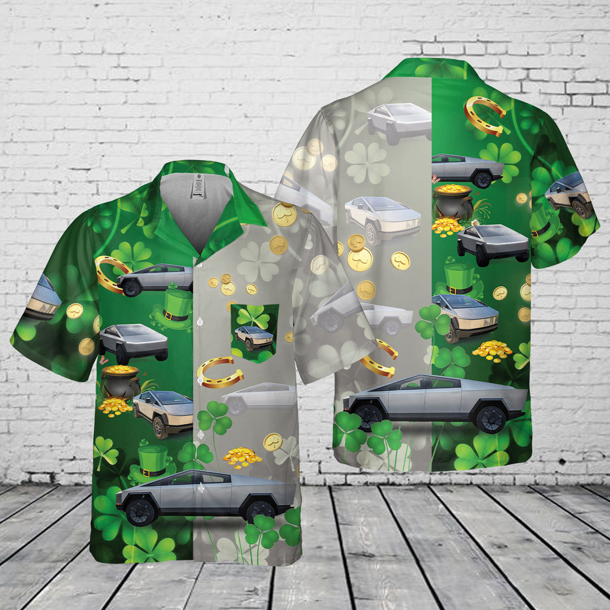 Tesla Cybertruck Patrick's Day Pocket Hawaiian Shirt