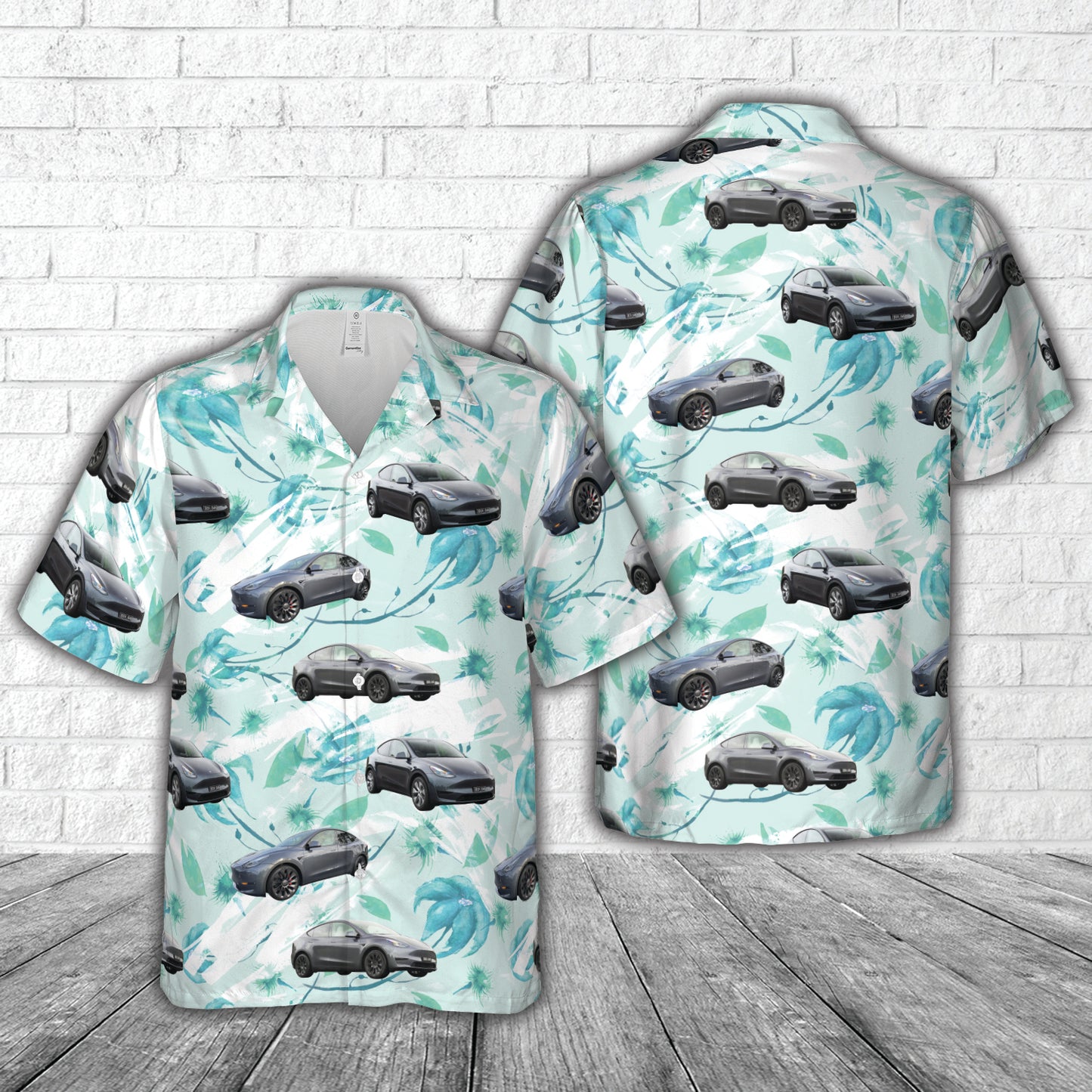 Tesla Model Y Grey Hawaiian Shirt