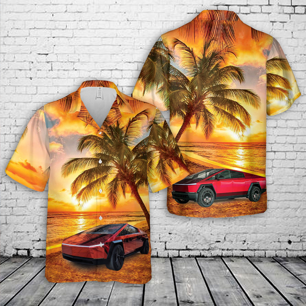 Tesla Satin Red Cybertruck Hawaiian Shirt