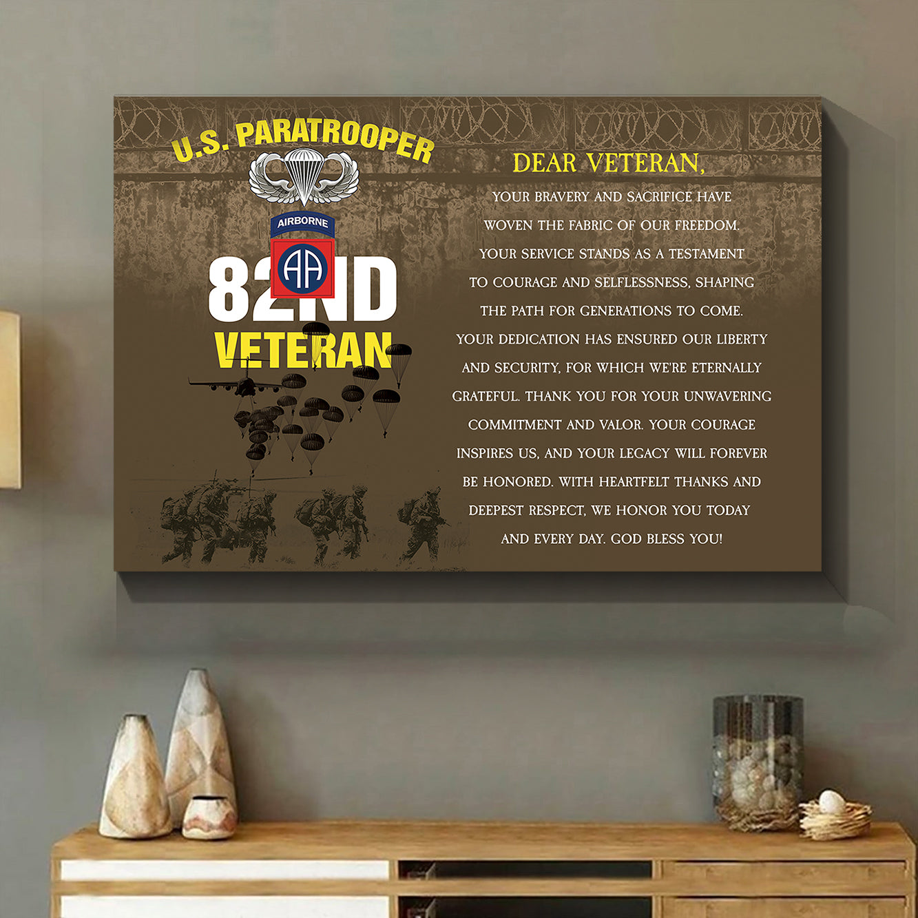 Thank you US Army 82nd Airborne Division Veteran Paratrooper Canvas
