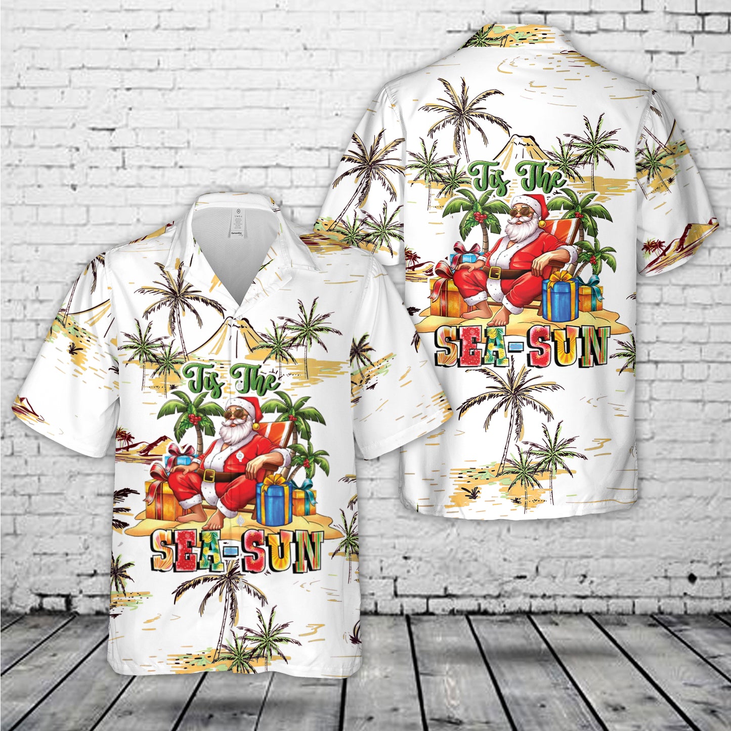 Tis The Sea Sun Beach Santa Claus Hawaiian Shirt