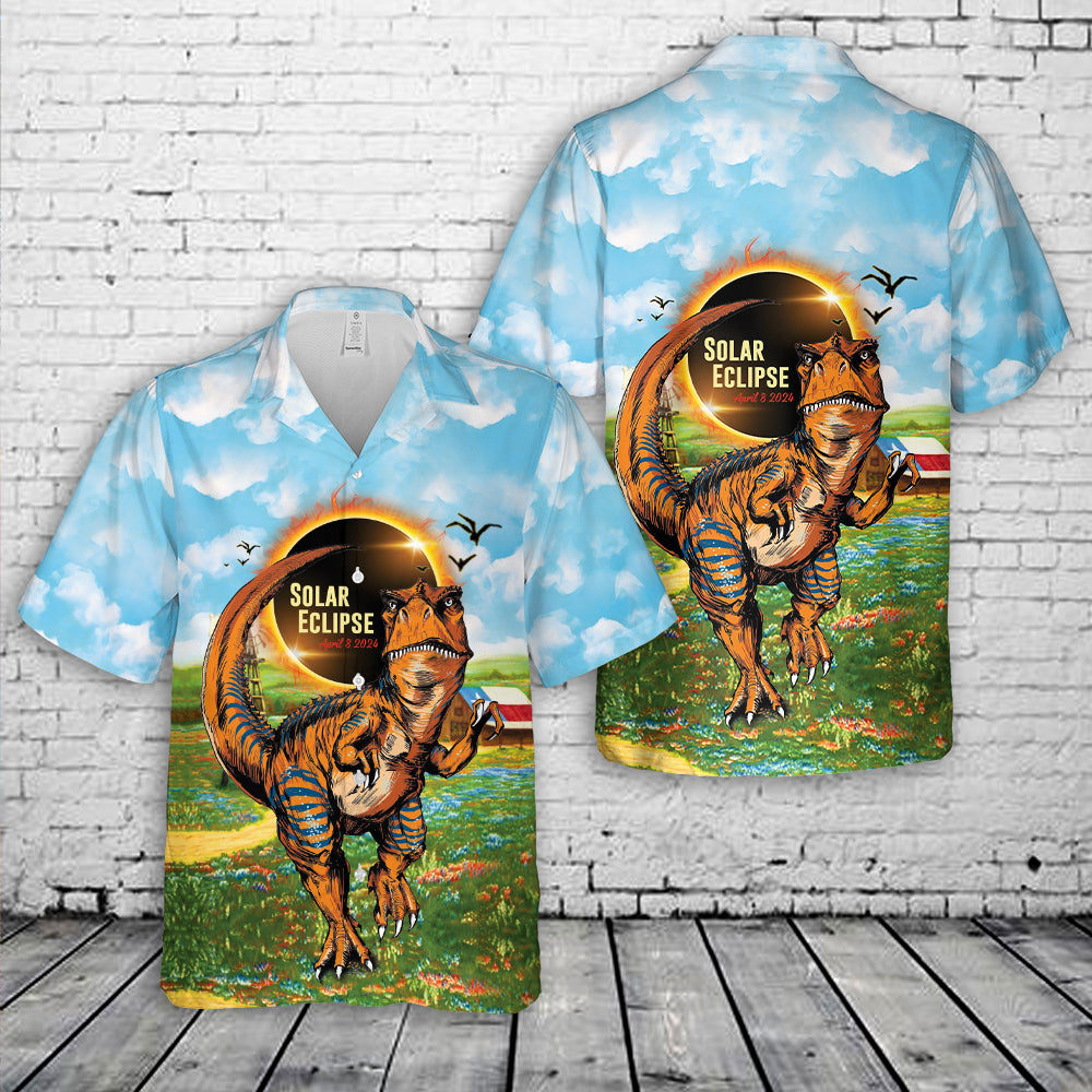 Total Solar Eclipse Dinosaur April 8 2024 Hawaiian Shirt
