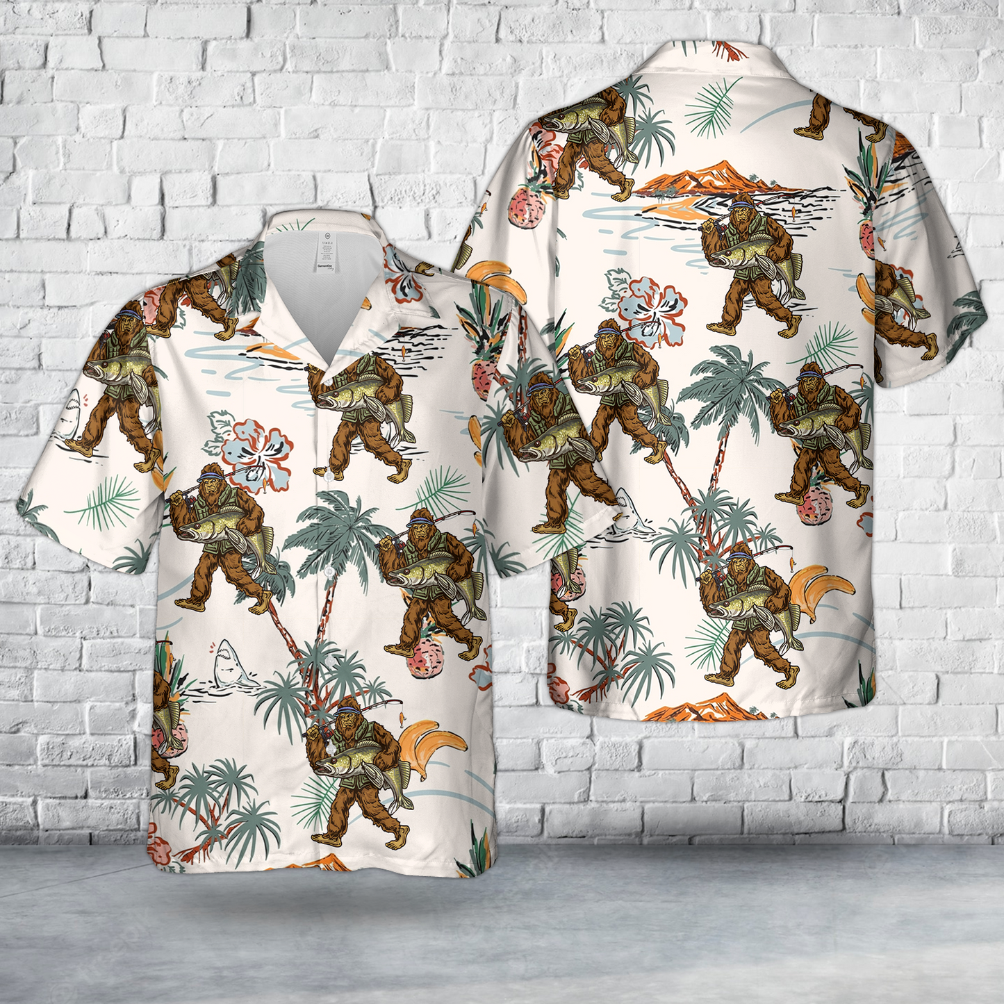 Tropical Bigfoot Walleye Fishing Hawaiian Shirt
