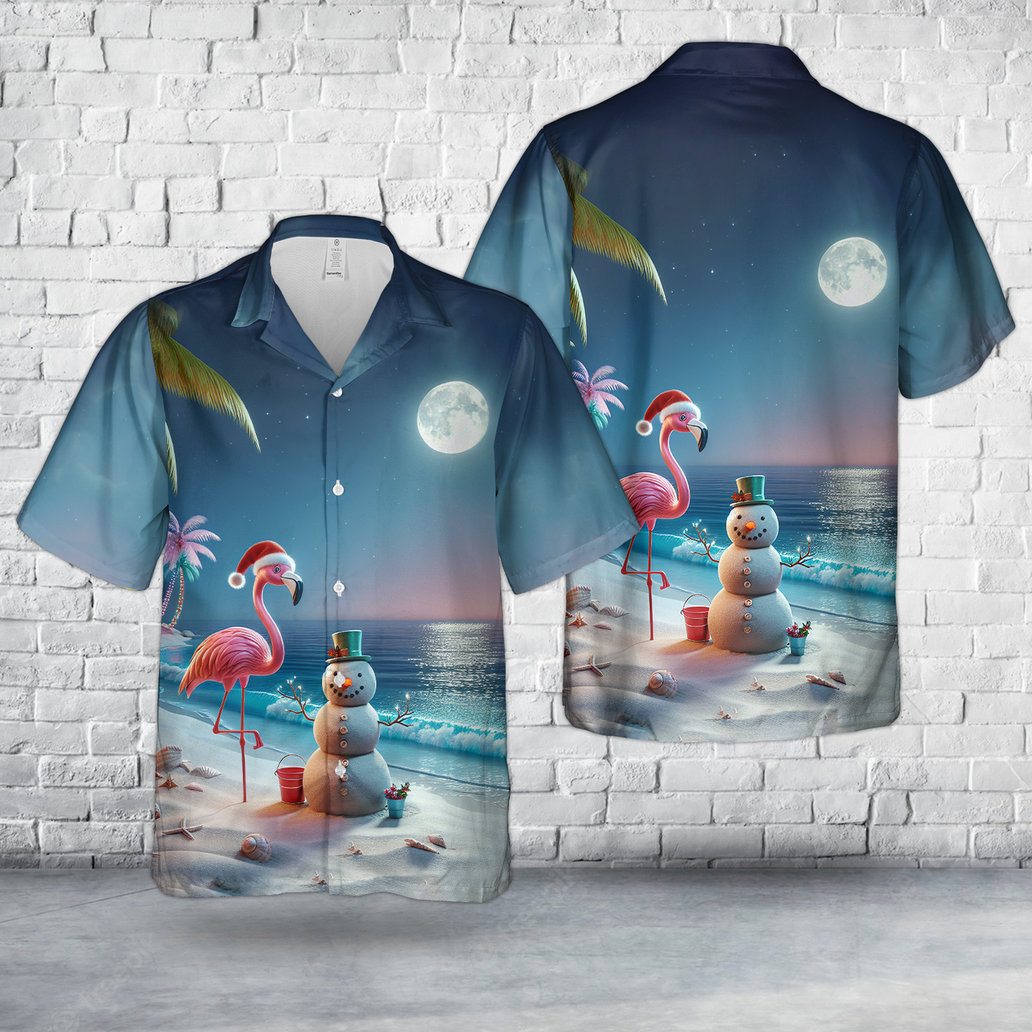 Tropical Christmas With Flamingo And Sand Snowman Hawaiian Shirt