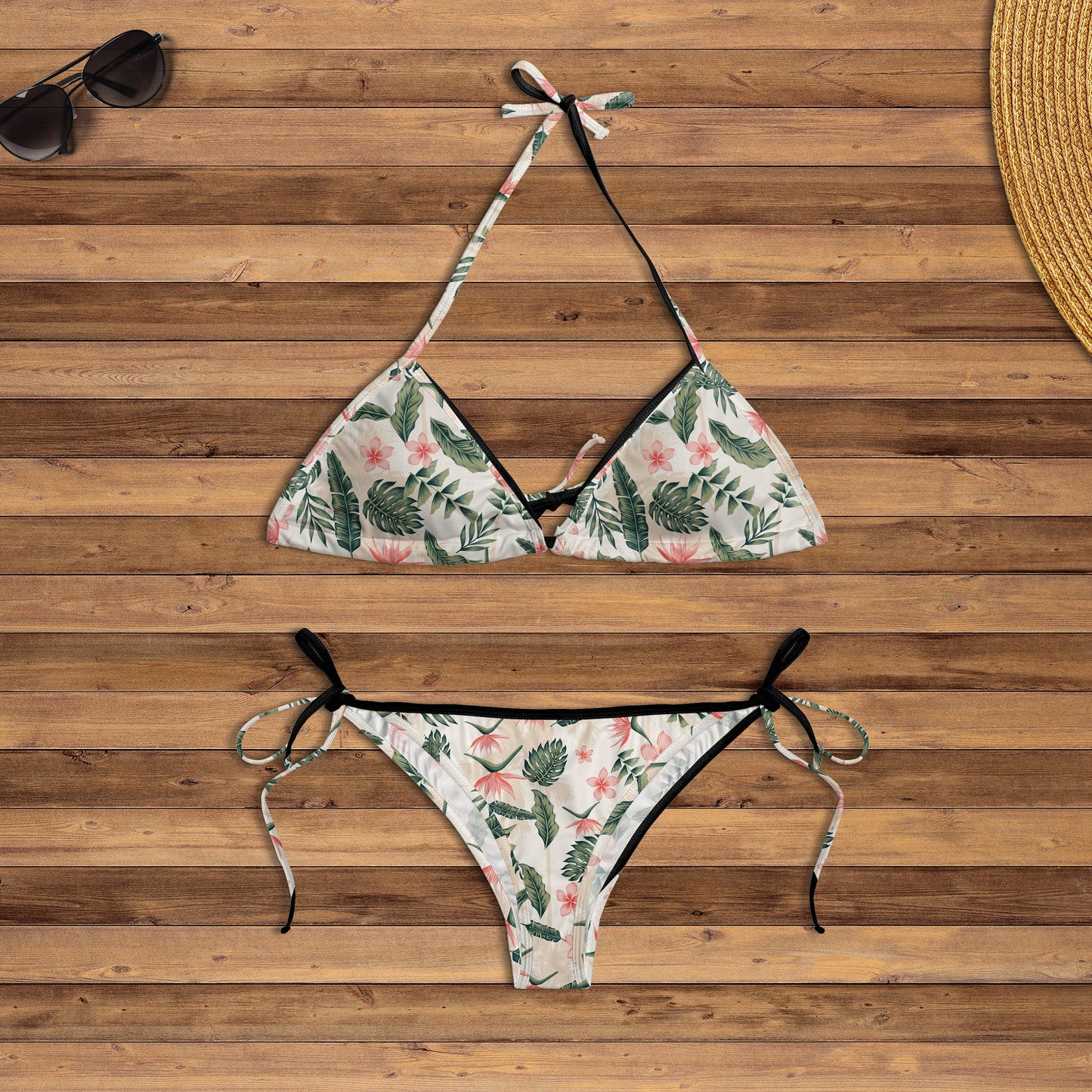 Tropical Plants And Flowers AOP String Bikini