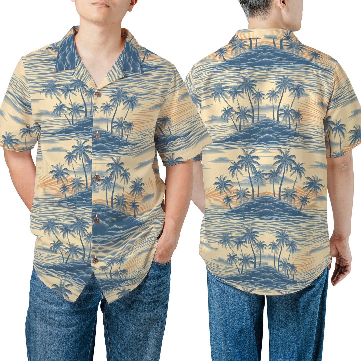 Tropical Sunset Palm Tree Regular Fit Hawaiian Shirt
