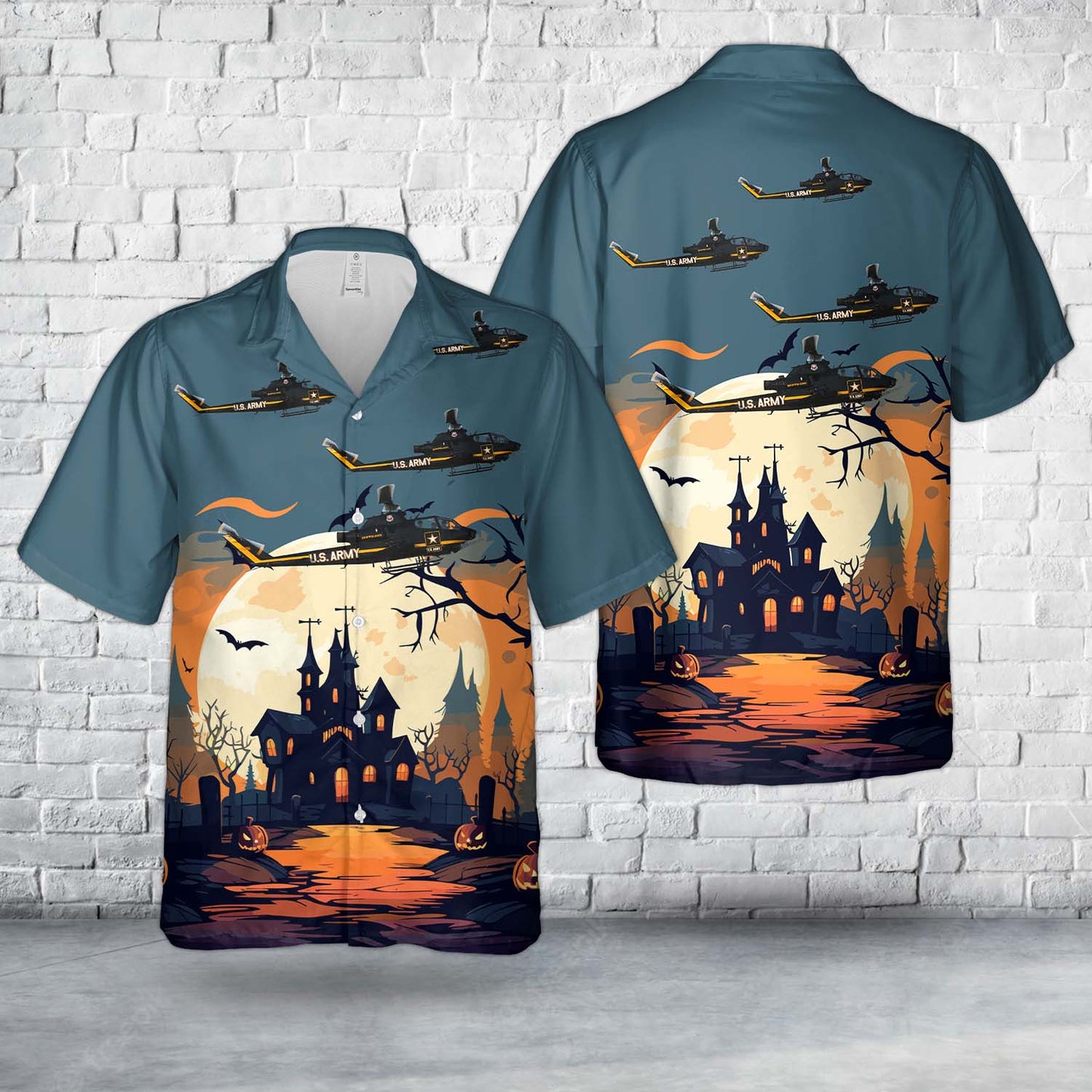 U.S. Army AH-1F Cobra Attack Sky Soldiers Aerial Display Team Team Combat Aircraft Halloween Hawaiian Shirt